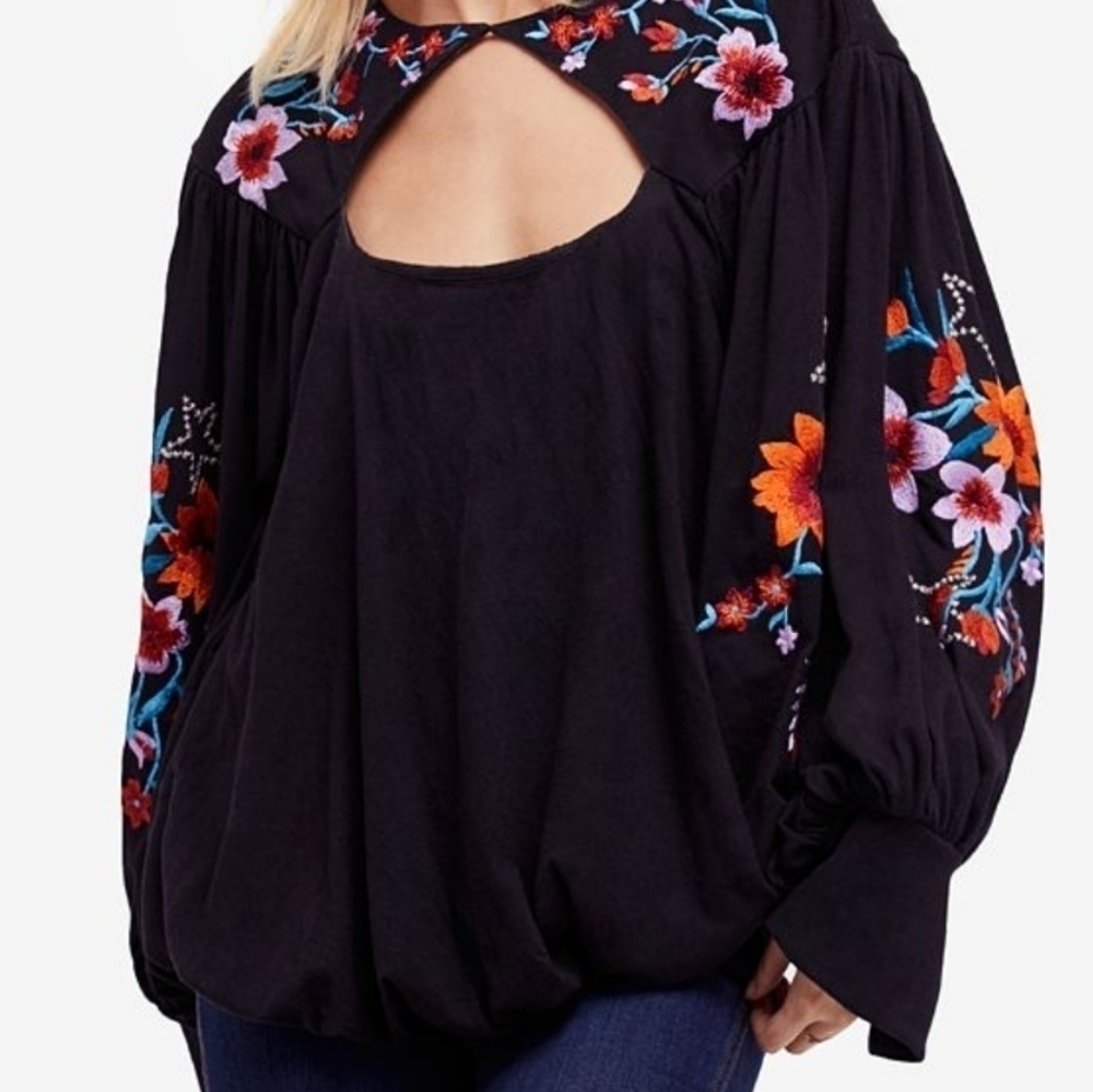 Free People Lita Floral Embroidered Top